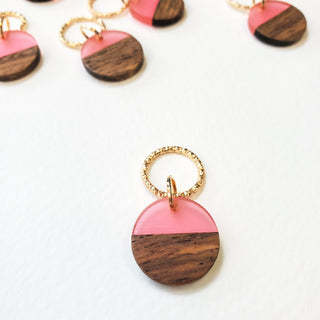Pink Round - Wood and Resin Stitch Marker