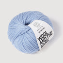 Light blue yarn ball with 'Wool and the Gang' label on a white background