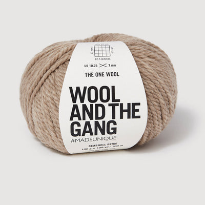 Ball of yarn with 'Wool and the Gang' label on a white background