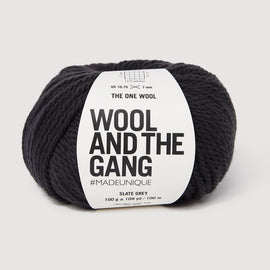 Ball of yarn with 'Wool and the Gang' label on a white background