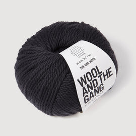 Ball of yarn with 'Wool and the Gang' label on a light gray background
