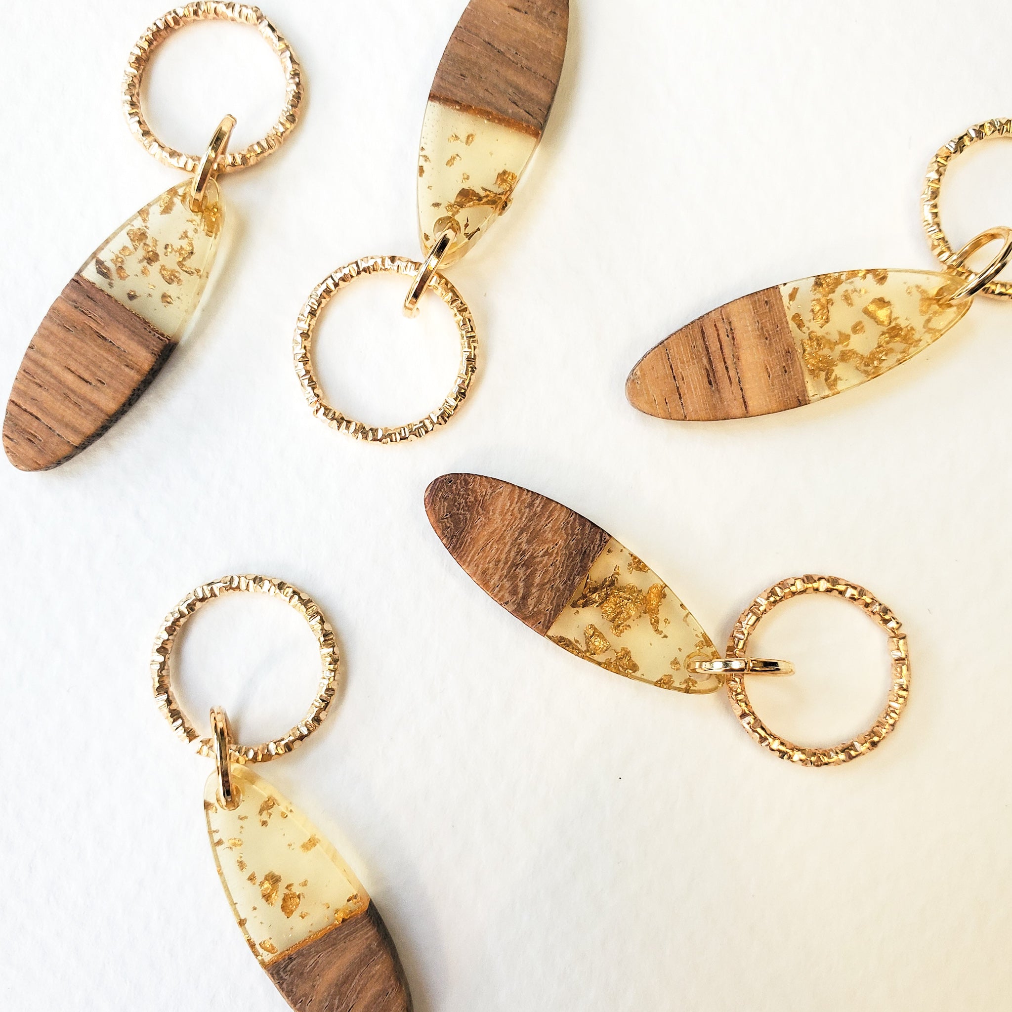 Gold Foil Oval - Wood and Resin Stitch Marker