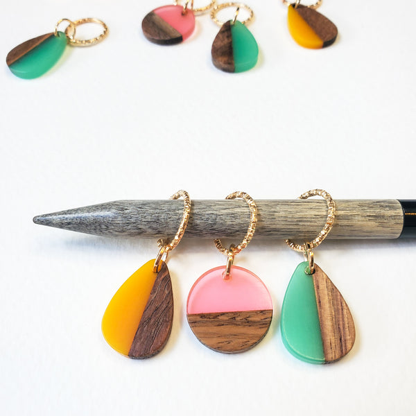Pack of Three - Wood + Resin Stitch Markers