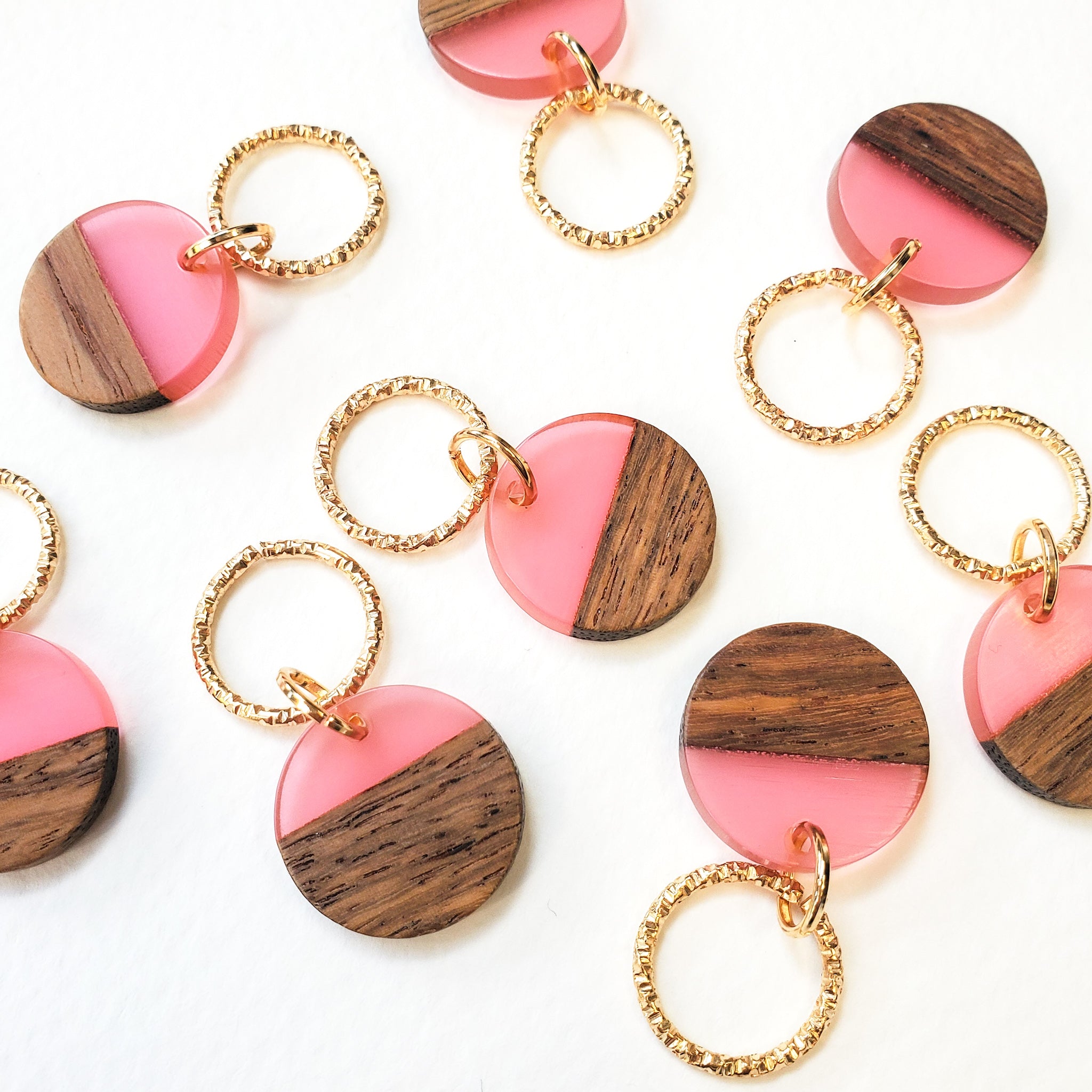 Pink Round - Wood and Resin Stitch Marker