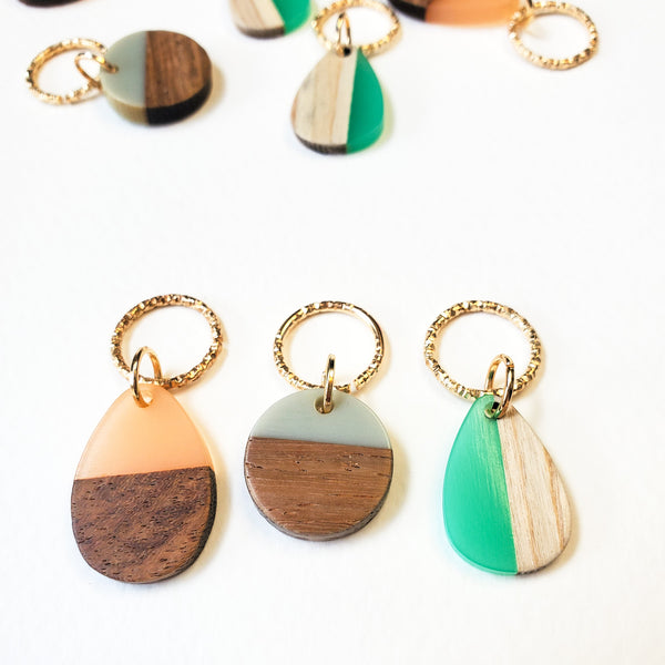 Pack of Three - Wood + Resin Stitch Markers