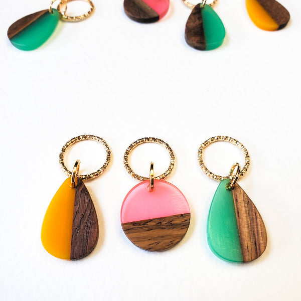 Pack of Three - Wood + Resin Stitch Markers