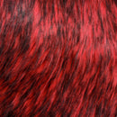 Long pile fire red faux fur fabric laid flat.