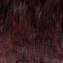 Long pile merlot faux fur fabric laid flat. Merlot is a burgundy color fake fur fabric.