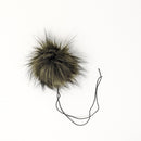 Olive black faux fur pom pom with a thick nylon string.