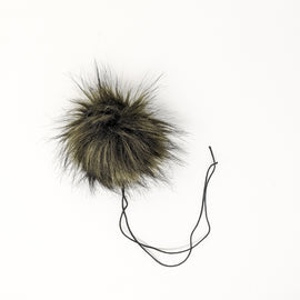 Olive black faux fur pom pom with a thick nylon string.