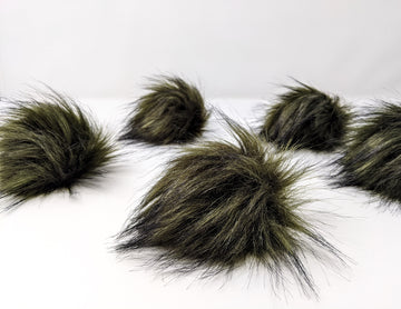 Olive black faux fur pom poms.