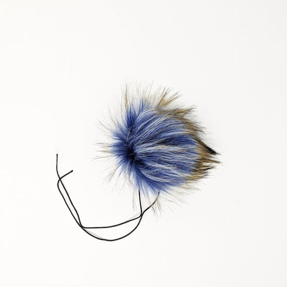 Pacific blue faux fur pom pom with a thick nylon string.