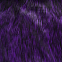 Long pile violet purple faux fur fabric laid flat.